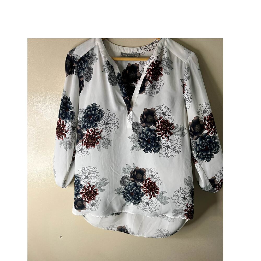Daniel Rainn Floral Blouse Split Neck, Romantic Feminine Office Boho - Size L - Picture 2 of 5